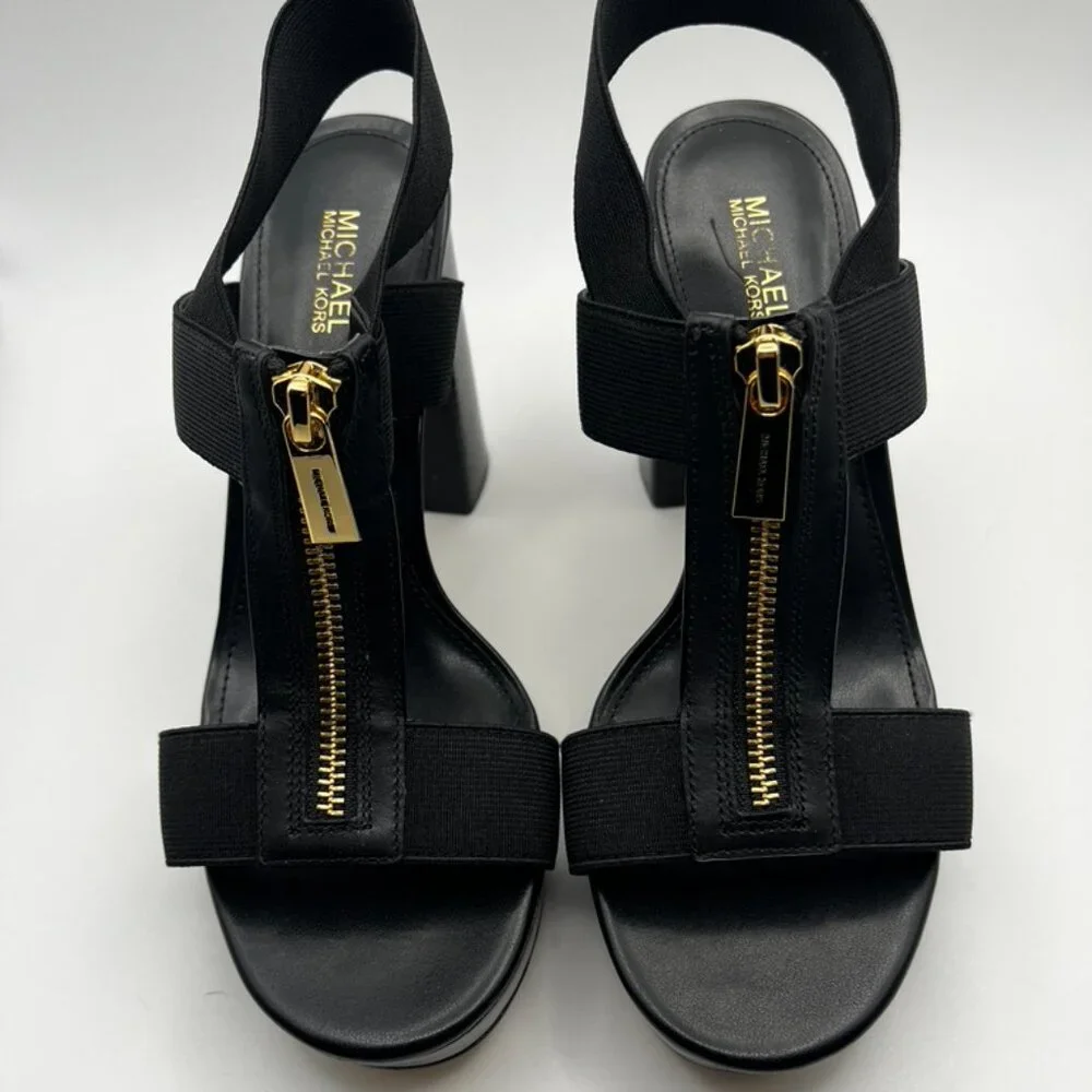 Michael Kors Black Sandals with Gold Zipper - Picture 5 of 12